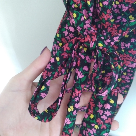 LOFT Black and Pink Floral Cotton Midi Shirt Dress Size 6 Petite - Picture 7 of 12